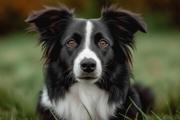 AI-generated illustration of a portrait of a  border collie in a green meadow