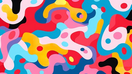 An exuberant fusion of vibrant hues and playful shapes creates a whimsical pattern, perfect for...