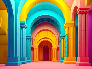 AI generated walkway surrounded by structure with a vibrant colors