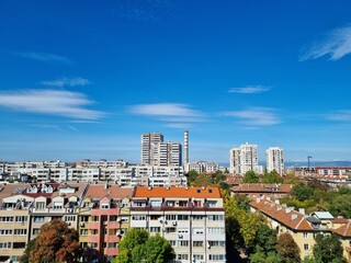 Fototapeta na wymiar Aerial view of residential buildings in Sofia city, Bulgaria on a sunny day