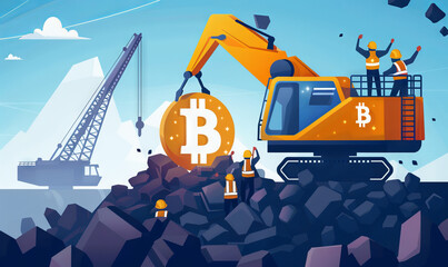 Bitcoin cryptocurrency, mining concept. 