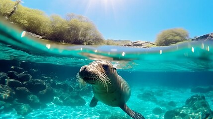 AI generated sea lion swimming in water