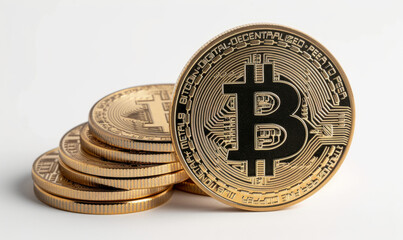 Bitcoins on a white background