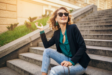 attractive woman in street style fashion