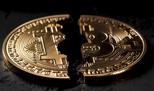 Bitcoin broke in half, halving concept, 