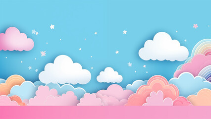 cute cloud scape paper cut background