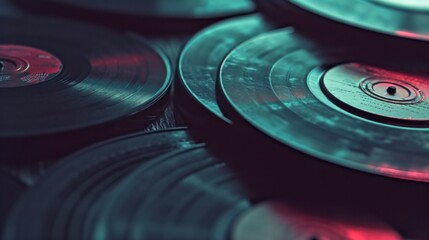 Stack of vinyl records. AI generated.