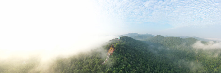 Aerial view of  Wat Pra That Doi Pra Chan and Great Buddha at Doi Phra Chan is a towering bronze...
