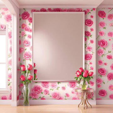 pink room with frames
