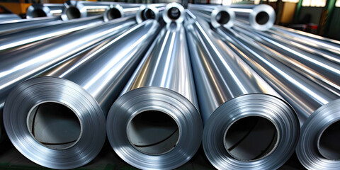 a lot of aluminum rolls stacked together, 