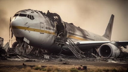 Airplane disaster wreckage - obrazy, fototapety, plakaty