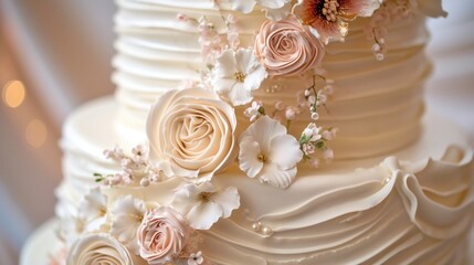 Elegant pastel rose wedding cake. AI generated.