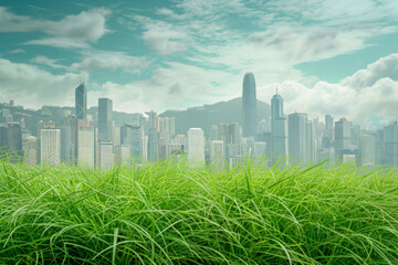 Fototapeta premium Green grass near the skyline.