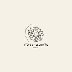 Line art sunflower flower logo