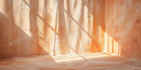 Fototapeta na wymiar the sun is shining on a beige wall in an empty room 