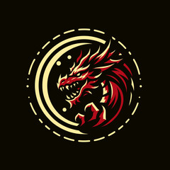 Stylized Red Dragon Emblem with Vibrant Gold Accents, Symbol of Power and Mythical Elegance