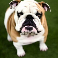 Fototapeta premium AI generated bulldog standing on grass