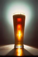 AI generated illustration of a beer glass with a bright light shining through it