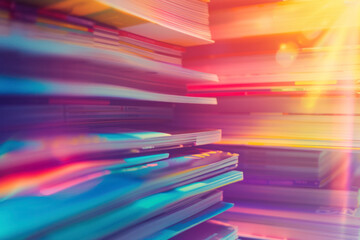 Colorful abstract background image of stacked magazines.