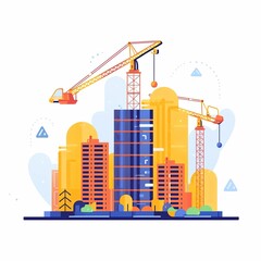 Obraz premium AI generated illustration of construction cranes atop a cityscape skyline