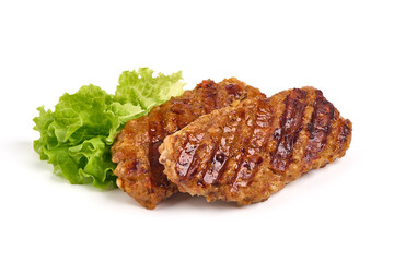 Baked minced meat rolls, isolated on white background. High resolution image.