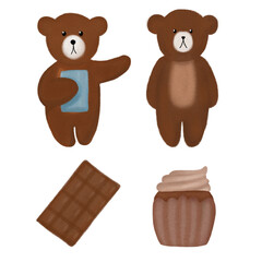 Set of Chocolate Teddy bear illustration