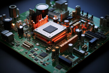 A powerful computer processor or chip on a motherboard. Modern technologies.