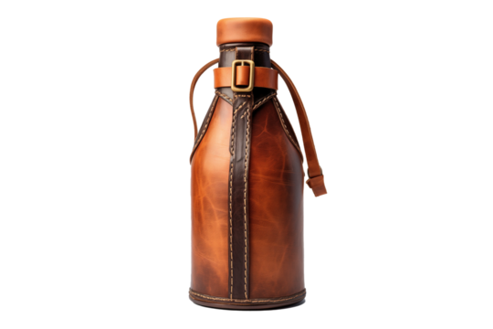 Brown Leather Flask o a transparent background.