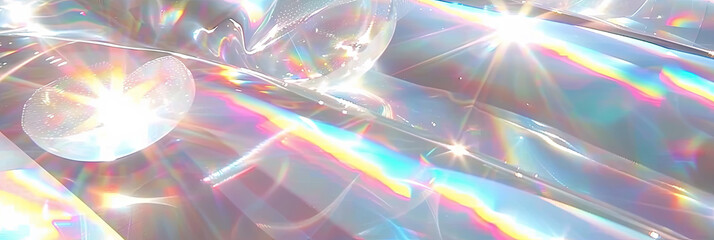 Sunlight flare background with light refraction and reflection. rainbow foil texture. Soft holographic pastel unicorn marble background
 - obrazy, fototapety, plakaty