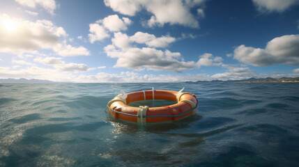 a lifebuoy floats on the open sea, Safety