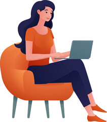 Woman Using Laptop Computer Cartoon Illustration