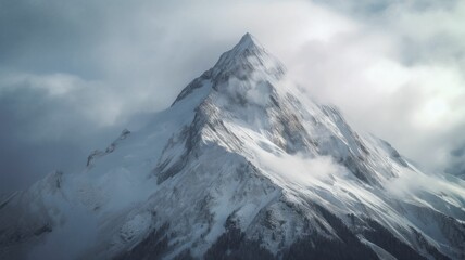 Fototapeta na wymiar AI generated illustration of an imposing mountain peak with a dramatic skyline of billowing clouds