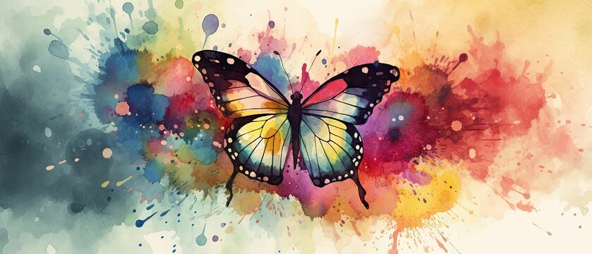 AI generated illustration of a watercolor vibrant butterfly painting on a white background
