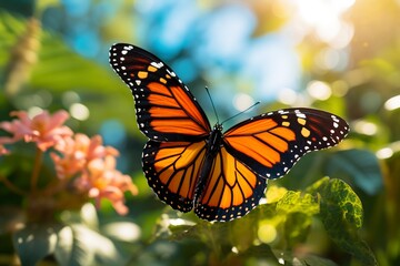 Naklejka premium butterfly on a flower with blur background with generative ai