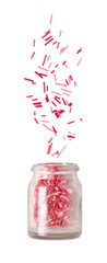 Candy sprinkles pink isolated on a transparent background. Png. sweets spilled out of the jar. Levitation.