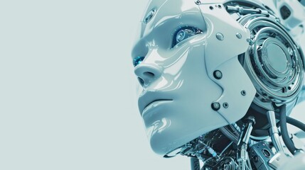 Futuristic robotic face. Copy space. AI Generated.