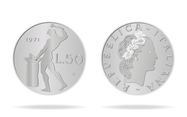 50 Italian Lira front and back. Vector illustration on a white background is made in 3D style