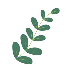 Little branch with green leaves over white background. Vector graphics. Artwork design element. Cartoon design for poster, icon, card, logo, label.