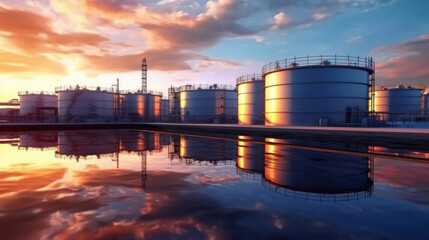 Chemical industry tank storage white carbon steel the tank. Oil and chemical industrial works concept.