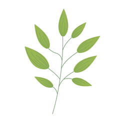 Little branch with green leaves over white background. Vector graphics. Artwork design element. Cartoon design for poster, icon, card, logo, label.