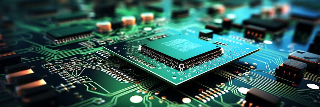 AI generated illustration of a close-up of microchips and transistors