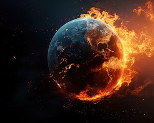 Inferno Earth: Burning Globe Illustrating Environmental Destruction
