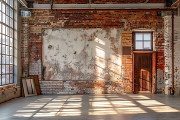An Empty Room With a Brick Wall and Windows