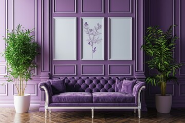 Vibrant Empty Spaces: Decorating Your Interior with Blank Frames and Violet Accents