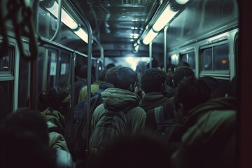 Fototapeta premium Group of People Riding on Subway Train
