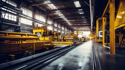 industrial factory with machinery and a yellow guided pathway. modern factory.