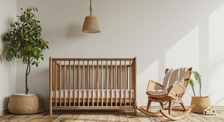 Timeless Elegance: Norwegian Nursery Interior Design Mockup with Versatile Wooden Floor