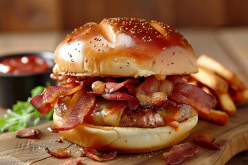 Bacon Cheeseburger With a Side of French Fries