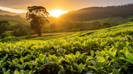 Picturesque tea plantation in the morning.