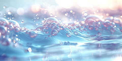  liquid falling into a blue surface, water bubbles background, blue water